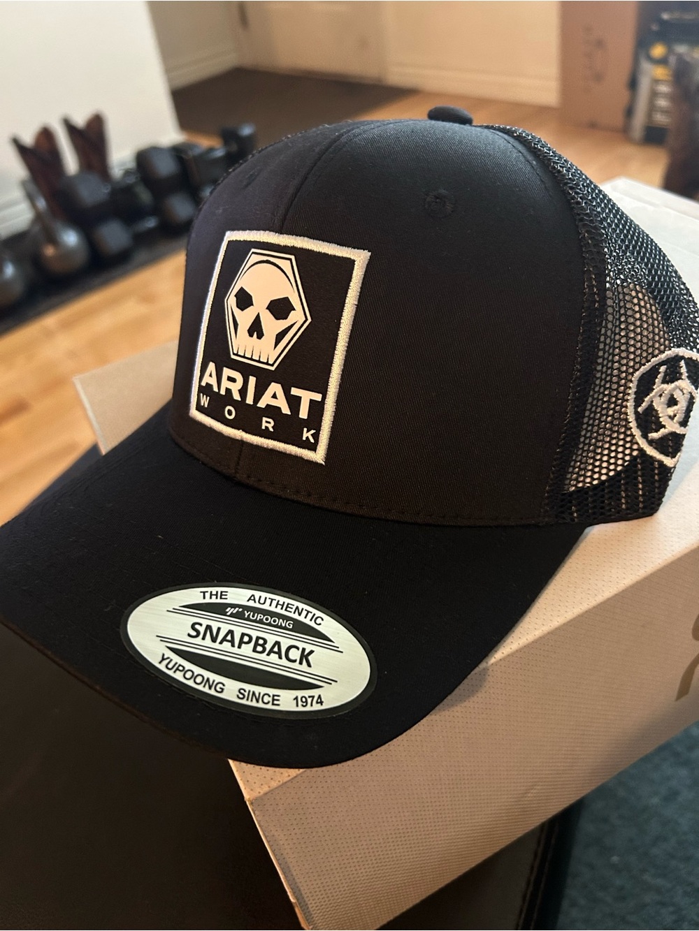 Ariat Black Mesh Trucker Cap with Skull Patch